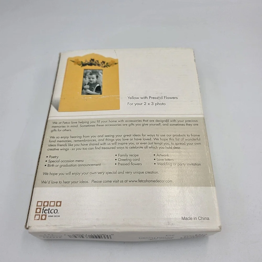 Fetco Floral Picture Frame Wood Pressed Flower Decor Yellow Photo Insert 2 X 3